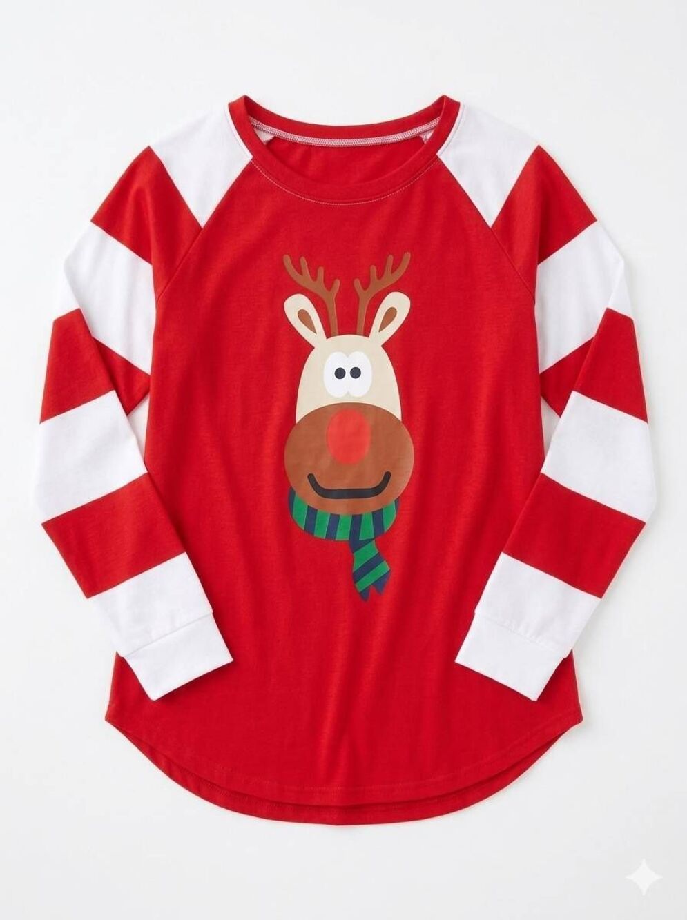 🔹️NWOT Red & White Striped Reindeer Graphic Raglan Long Sleeve Top Medium